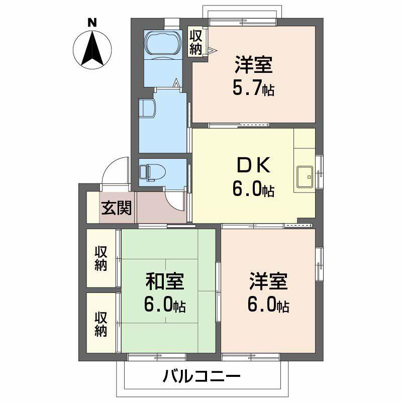 POMME DE PIN A棟(3DK/2階)の間取り写真