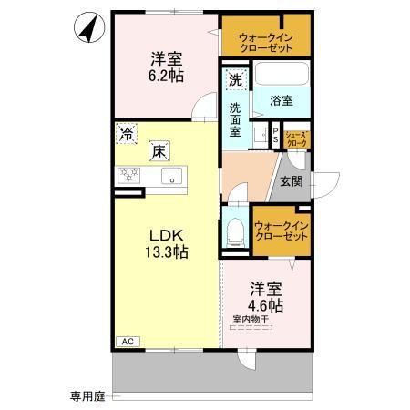 VALLE ALTA(2LDK/1階)の間取り写真