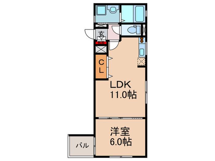 バンブーヒル(1LDK/1階)の間取り写真