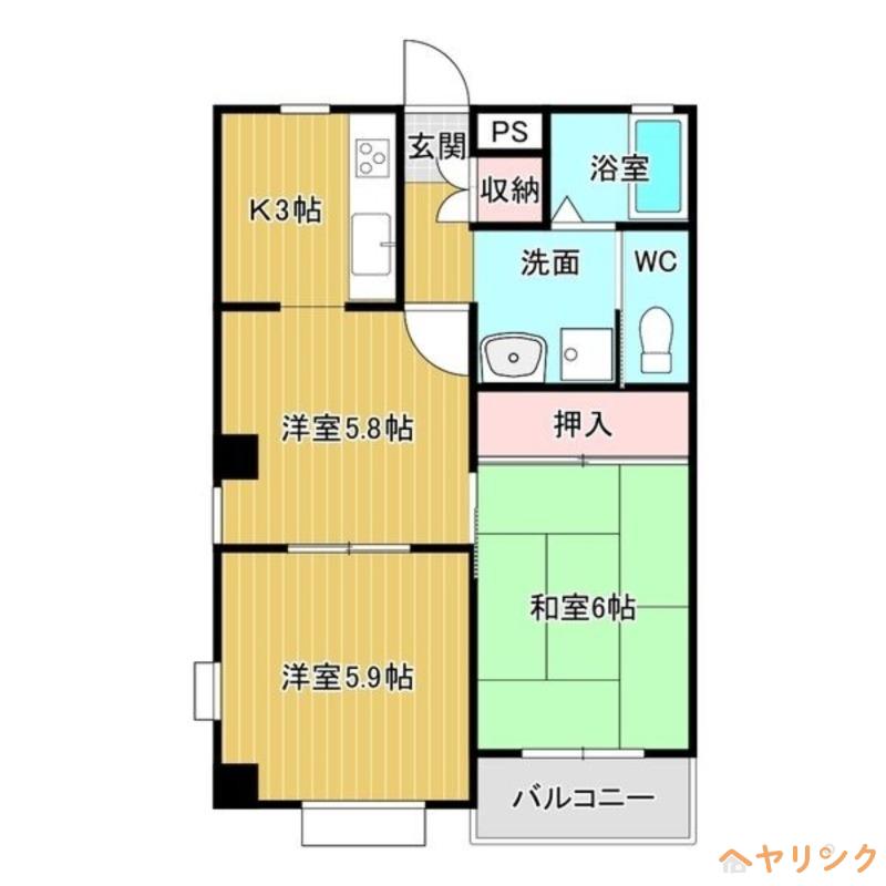 プリスティーヌ(3K/2階)の間取り写真