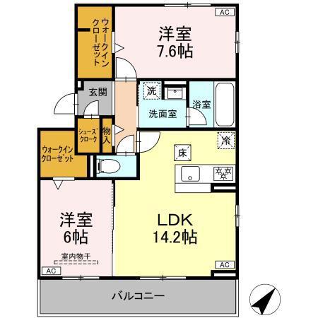 D-ADVANCE小川町(2LDK/1階)の間取り写真