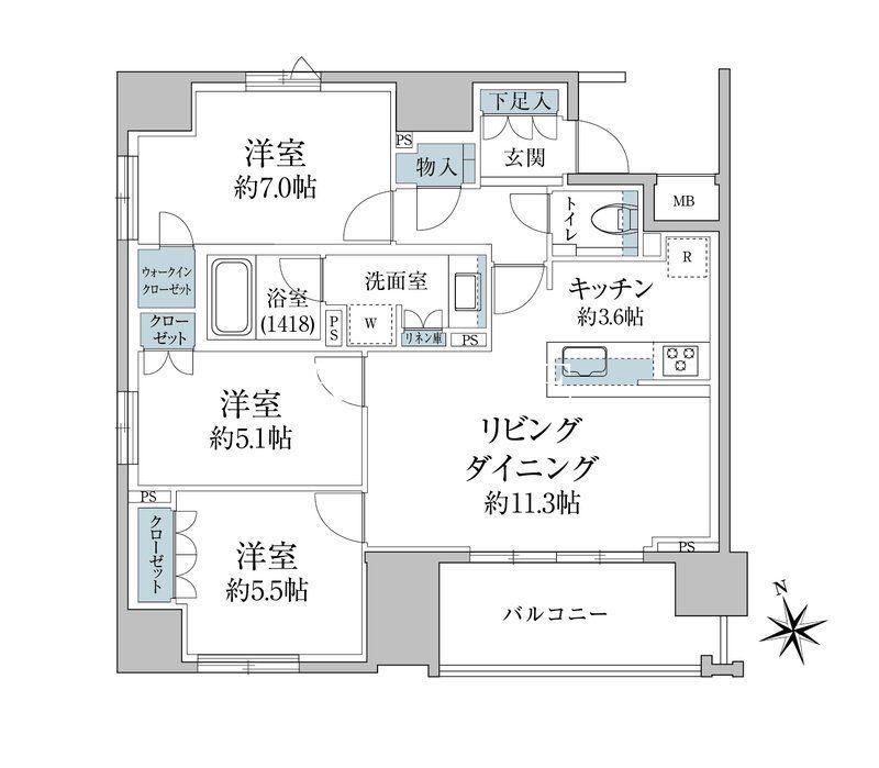 グランスイート八丁堀(3LDK/3階)の間取り写真