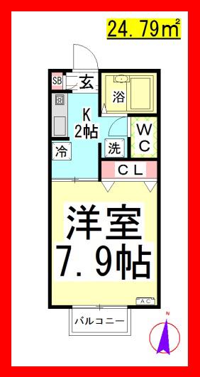 AH パークサイドテラス(1K/2階)の間取り写真