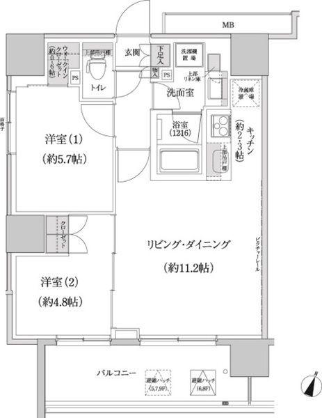パークハビオ渋谷本町レジデンス(2LDK/9階)の間取り写真