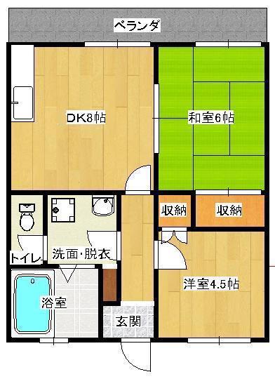 アーバンハイツセゾンA棟(2DK/1階)の間取り写真