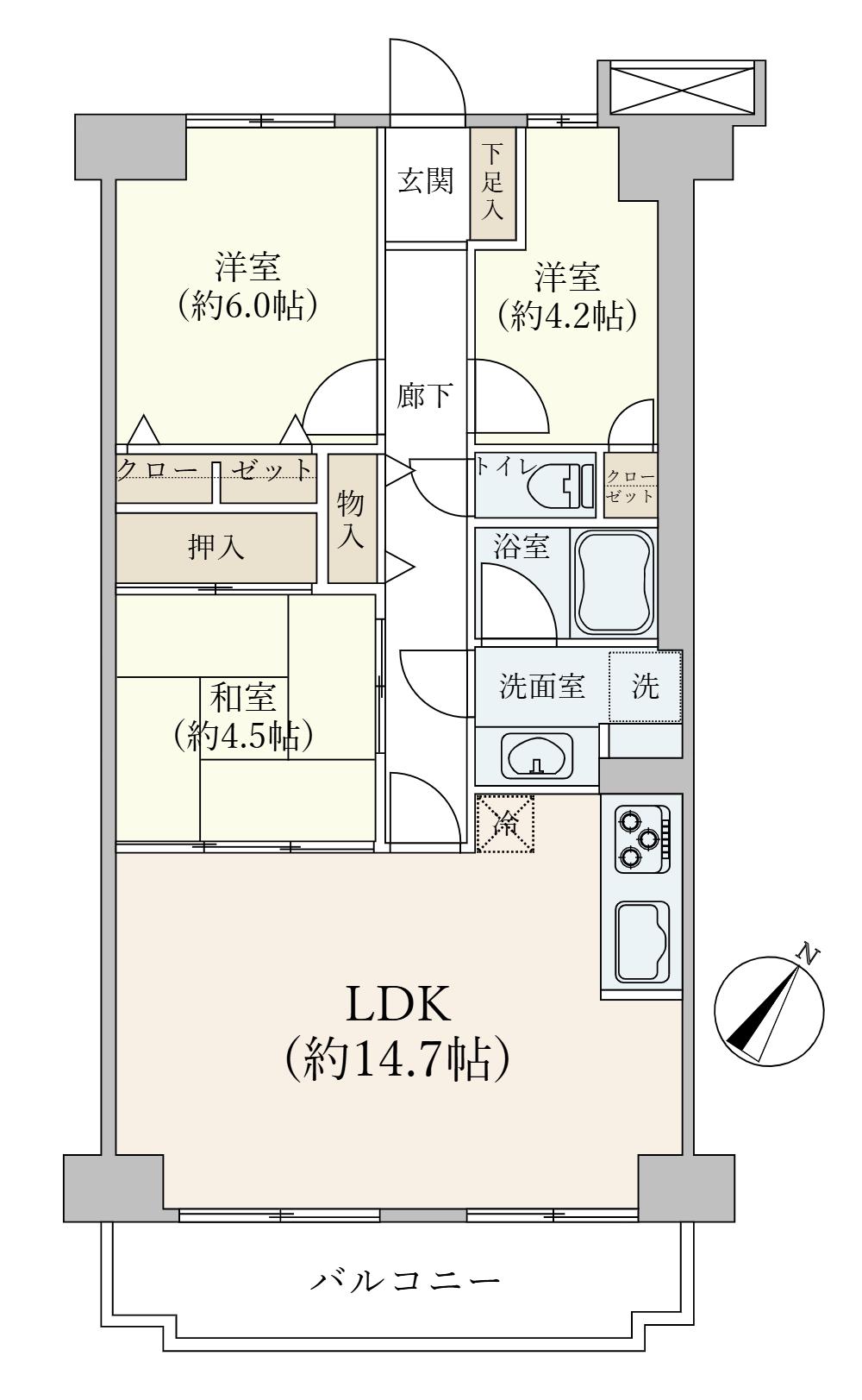 メイツ相模大野(3LDK/8階)の間取り写真