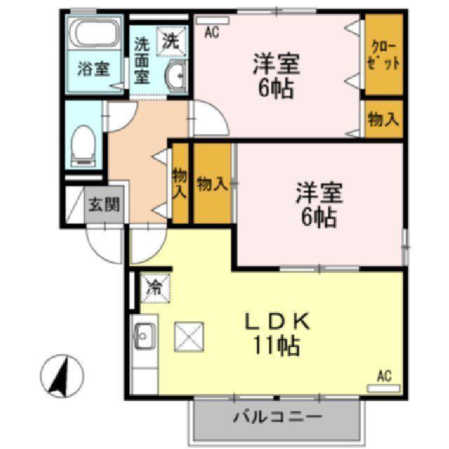 ユーステージB棟(2LDK/1階)の間取り写真