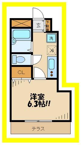 SHUKURA菊野台(1K/1階)の間取り写真