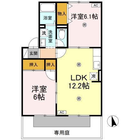 サンハイム井上A棟(2LDK/1階)の間取り写真