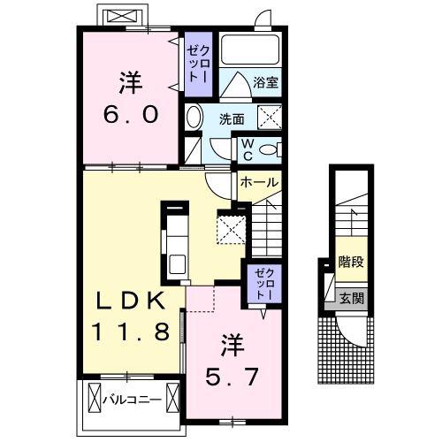 プラステートA(2LDK/2階)の間取り写真