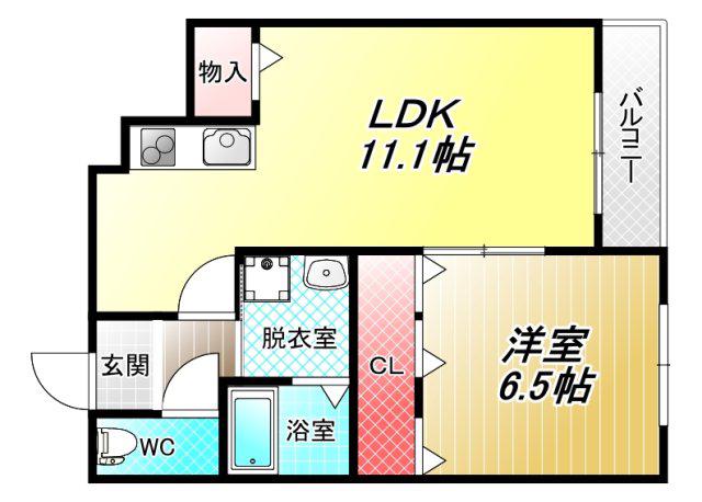 フェリーチェ弓削(1LDK/1階)の間取り写真