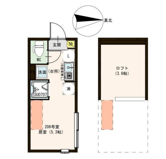 ハーモニーテラス中村南(ワンルーム/2階)の間取り写真