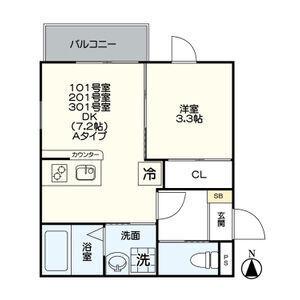 ジュネス上石川町(1DK/3階)の間取り写真