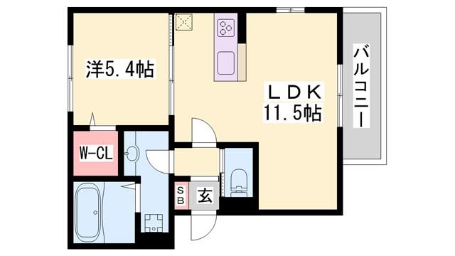 D-ROOM ル・シャン・ドゥ・フルールB(1LDK/2階)の間取り写真