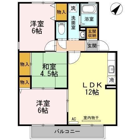 マノワールアセヴェ B棟(3LDK/2階)の間取り写真