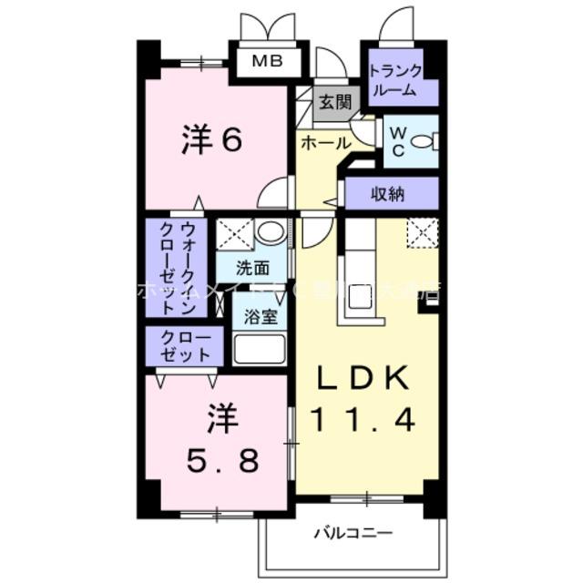 レガリア新豊(2LDK/1階)の間取り写真