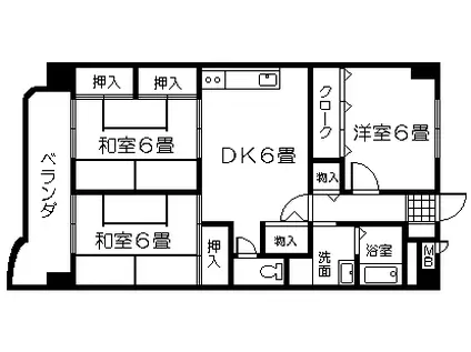 サンシャイン村崎2(3DK/4階)の間取り写真