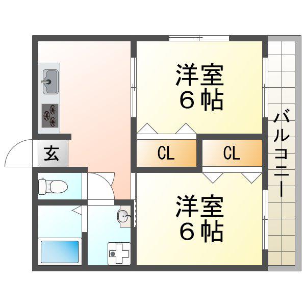 ときわ霞ヶ丘レクラン(2DK/3階)の間取り写真