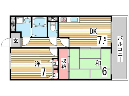 カサグランデ魚崎I(2DK/1階)の間取り写真