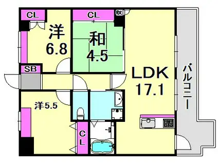 ロジュマンヴェール若草(3LDK/5階)の間取り写真