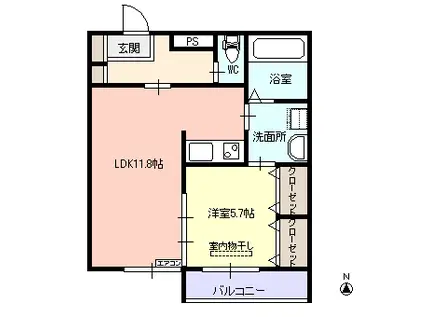 ジラソーレM(1LDK/1階)の間取り写真