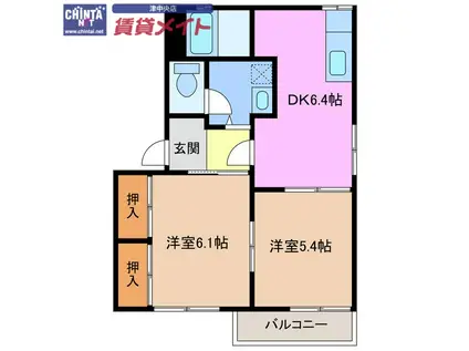 サンライズ21 A(2DK/2階)の間取り写真