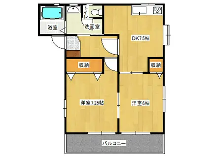 JR内房線 袖ケ浦駅 徒歩23分 2階建 築26年(2DK/1階)の間取り写真