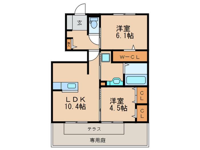 セジュールコリーヌD(2LDK/1階)の間取り写真