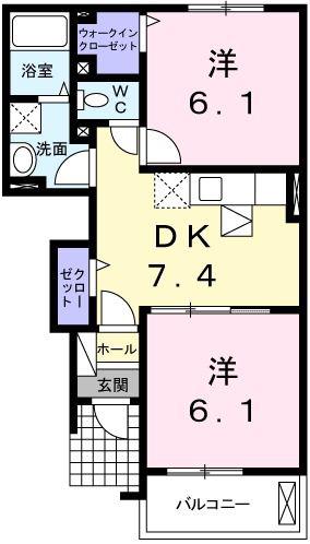 ナーシサス ガーデン(2DK/1階)の間取り写真