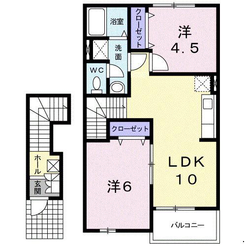 アンポツC(2LDK/2階)の間取り写真