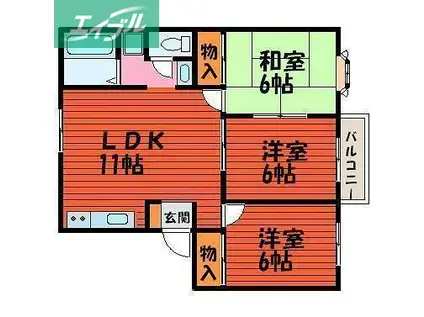 ファミーユ平野A(3LDK/2階)の間取り写真