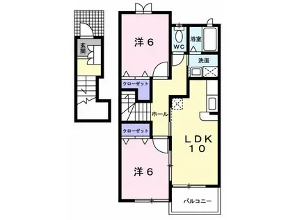ローズウィンドゥA(2LDK/2階)の間取り写真