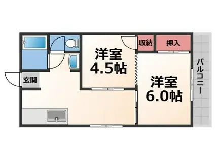 グローリィハイツ八戸ノ里(2DK/2階)の間取り写真