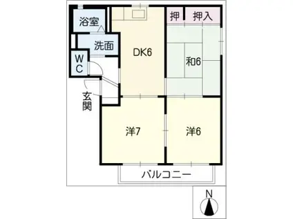 ドミール弐番館(3DK/2階)の間取り写真