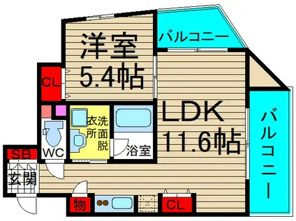ウォブ新町(1LDK/10階)の間取り写真