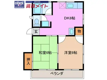 スカイハイツ(2DK/1階)の間取り写真