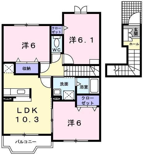 グレイスフルフィールドV(3LDK/2階)の間取り写真