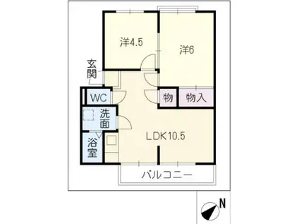 パークシティみどりA・B棟(1LDK/2階)の間取り写真