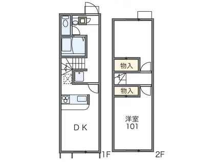 レオパレスあかし大久保(2DK/1階)の間取り写真