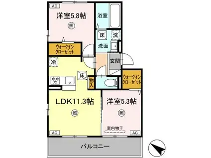 セレブ天草 B棟(2LDK/1階)の間取り写真