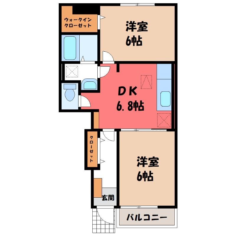 アルデンヌA(2DK/1階)の間取り写真