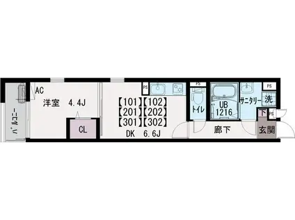 SOLASIA RESIDENCE 西東京 元イクシオ NAKAMAC(1DK/3階)の間取り写真