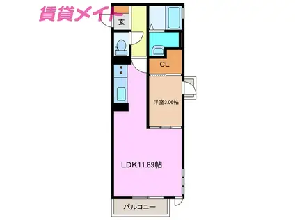 スタブリテラス鈴鹿(1LDK/1階)の間取り写真