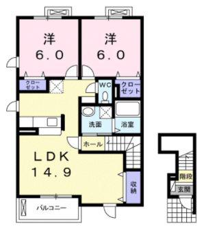 アンジュベル(2LDK/2階)の間取り写真