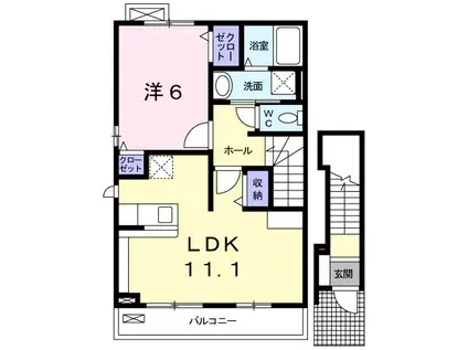 ヴィラグリチーネI(1LDK/2階)の間取り写真