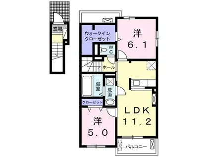 プレツィオーソ(2LDK/2階)の間取り写真
