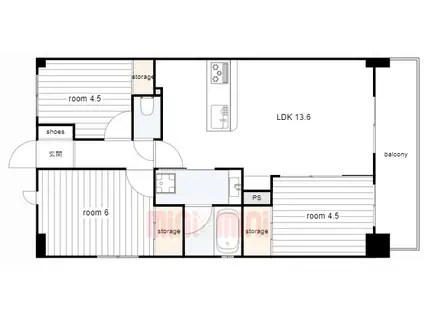 カリミネ王子パークレジデンス(3LDK/6階)の間取り写真