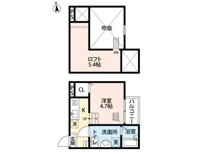 ラ・ロシェル(1K/2階)の間取り写真