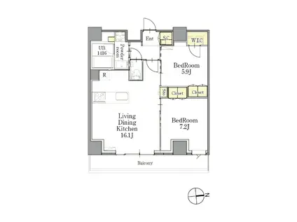 CLASSEUM仙台新寺通(2LDK/9階)の間取り写真