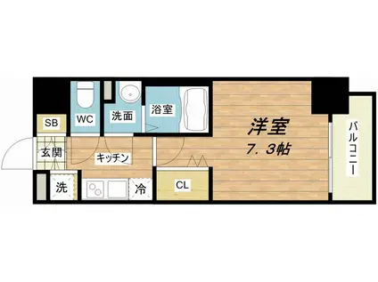 LUXE天神橋(1K/13階)の間取り写真